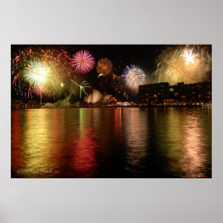 Póster Fuegos artificiales: cartel de Sydney Harbour, Aus