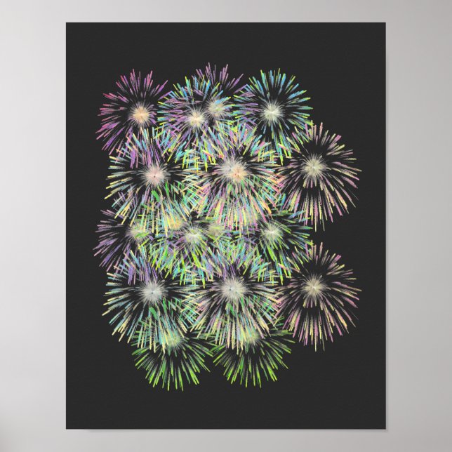 Póster Fuegos artificiales coloridos (Frente)