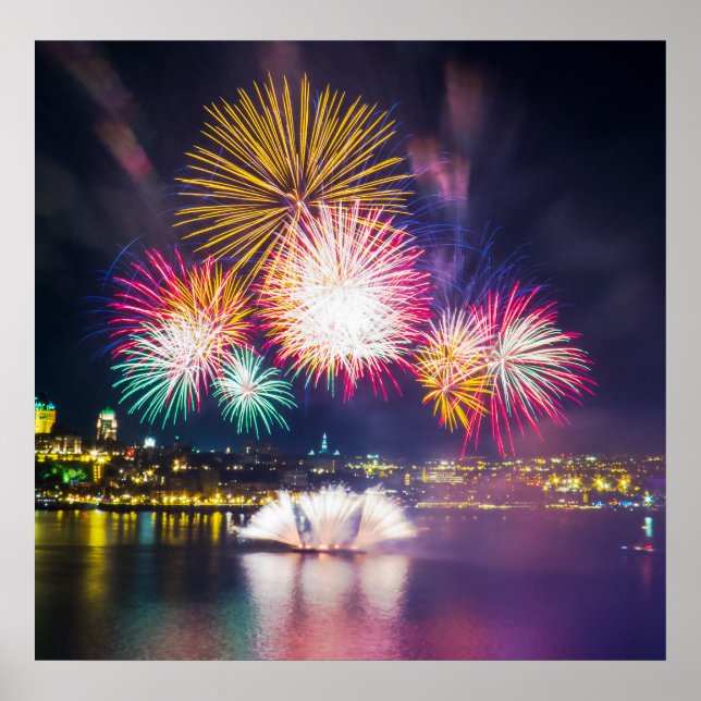 Póster Fuegos artificiales coloridos (Frente)
