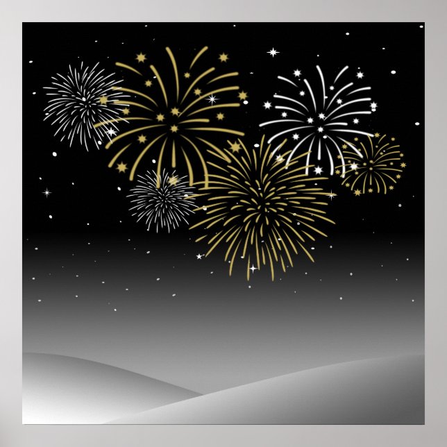 Póster Fuegos artificiales de Año Nuevo (Frente)
