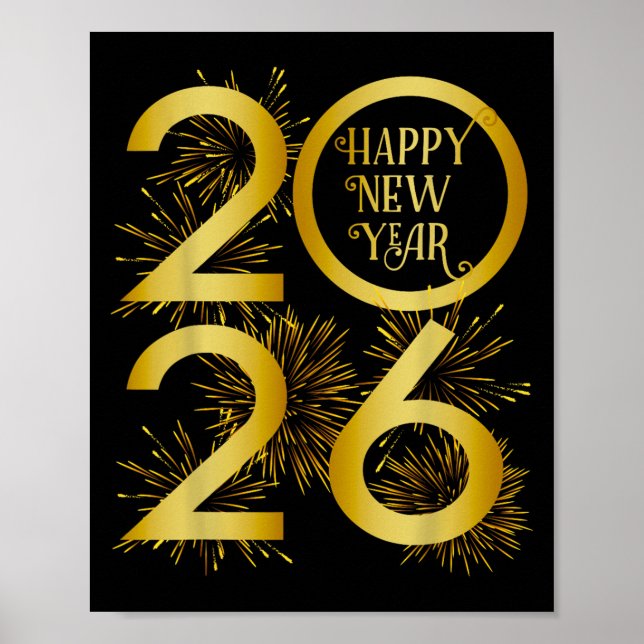Póster Fuegos artificiales de Año Nuevo 2026 - Feliz Año  (Frente)