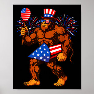 Póster Fuegos artificiales de Bigfoot bandera americana B