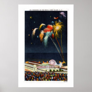 Póster Fuegos artificiales de Coney Island del vintage en