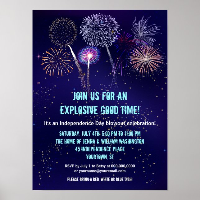 Póster Fuegos artificiales del cielo nocturno 4 de julio (Frente)