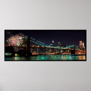 Póster Fuegos artificiales del puente de Brooklyn