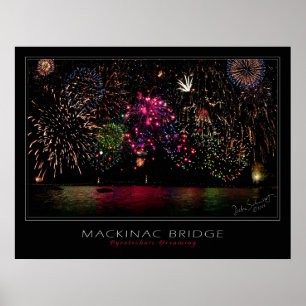 Póster Fuegos artificiales del puente Mackinac