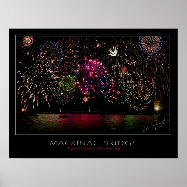 Póster Fuegos artificiales del puente Mackinac (Frente)