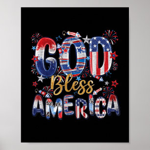 Póster Fuegos Artificiales Dios Bendiga América Patriótic