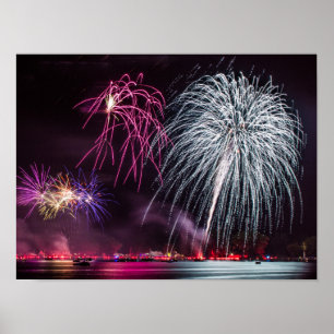 Póster Fuegos artificiales en el lago
