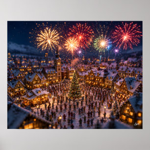 Póster Fuegos artificiales en miniatura en Nochebuena