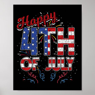 Póster Fuegos artificiales Feliz 4 de julio bandera de EE