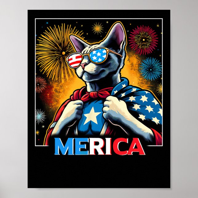 Póster Fuegos artificiales Patriótico Devon Rex Cat Meric (Frente)