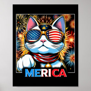 Póster Fuegos artificiales Patriótico Maneki Neko Cat Mer