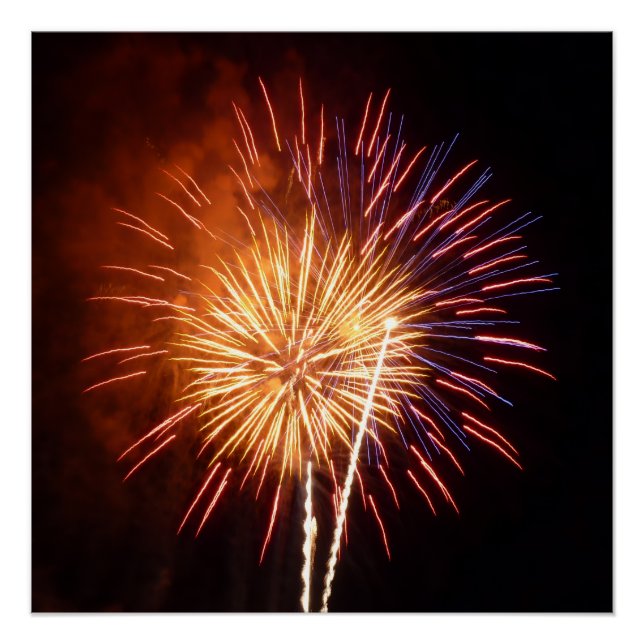 Póster Fuegos artificiales rojos, blancos y azules I Patr (Anverso)