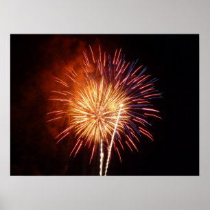 Póster Fuegos artificiales rojos, blancos y azules I Patr