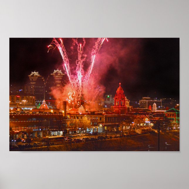 Póster Fuegos artificiales rojos sobre la Plaza, Kansas C (Frente)