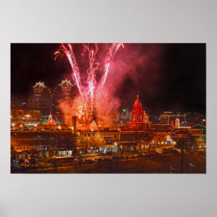 Póster Fuegos artificiales rojos sobre The Plaza, Kansas