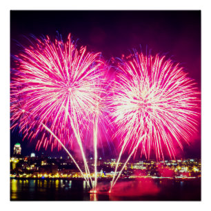 Póster Fuegos artificiales rosados