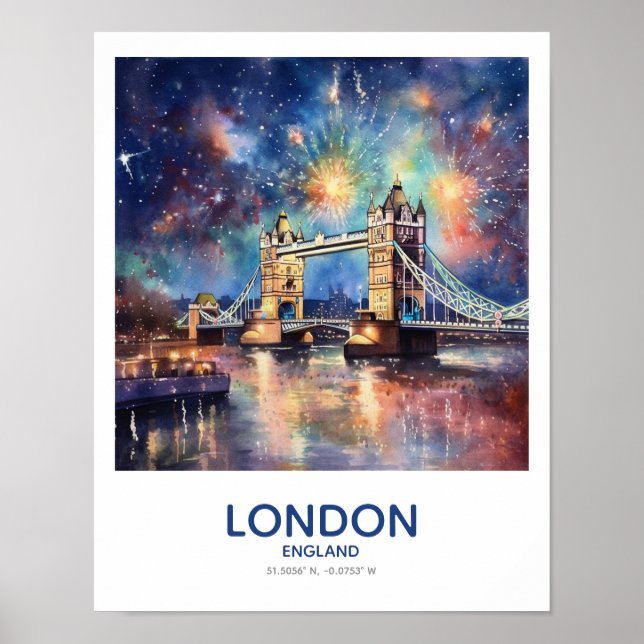 Póster Fuegos artificiales sobre el puente de la torre -  (Frente)