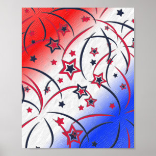 Póster Fuegos artificiales sobre rojo blanco azul