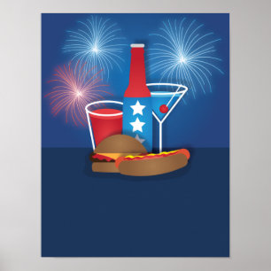 Póster Fuegos artificiales y poster patriótico 12x16 de