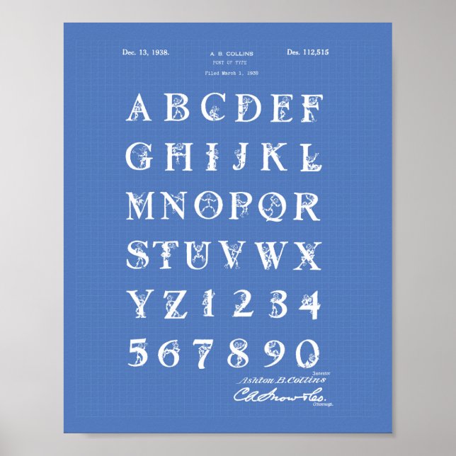 Póster Fuente 1938 Patent Art Blueprint Poster (Frente)