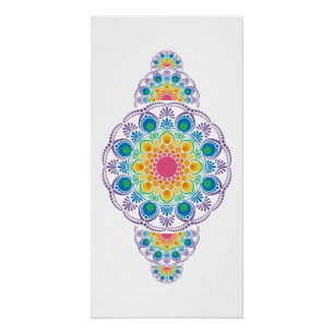 Póster Fuente de arcoiris Floral Dot Ornamental Mandala