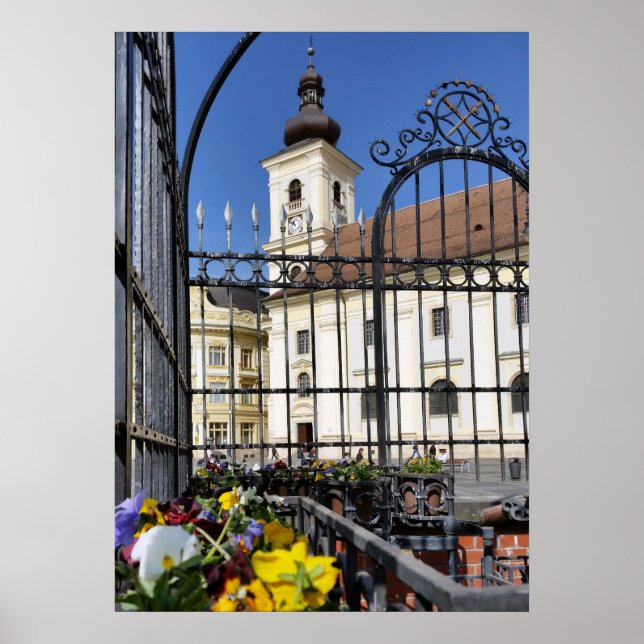 Póster Fuente de Falkenhayn con Grid Sibiu (Frente)