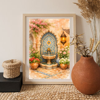 Póster Fuente de mosaico marroquí en acuarela