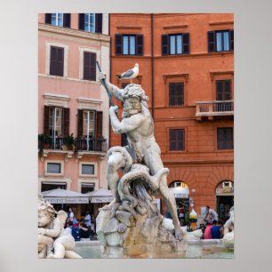 Póster Fuente de Neptuno en la Piazza Navona - Roma
