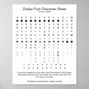 Póster Fuente de símbolos del Zodiaco Referencia de carac