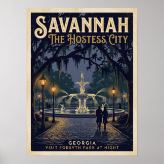 Póster Fuente del parque Forsyth de Savannah Georgia Vint