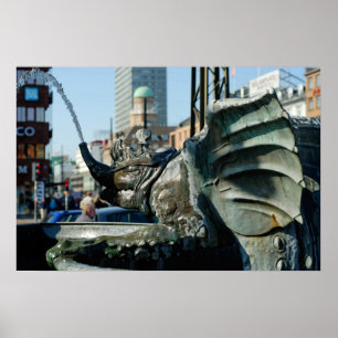 Póster Fuente en la plaza del ayuntamiento en Copenhague