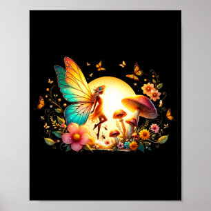 Póster Fuente Mágica de Hadas Mariposas de Primavera y Ve