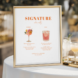 Póster Fuente Negrita Moderna Bebidas de Él y Ella Boda