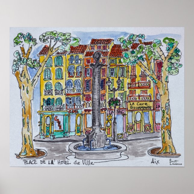 Póster Fuente Plaza del Hotel de Ville (Frente)