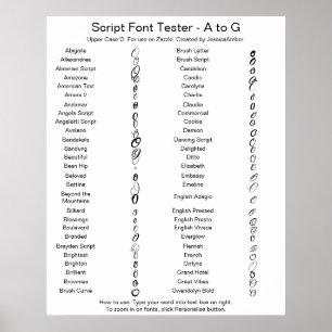 Póster Fuente Zazzle Script A - G Comparación - O mayúscu