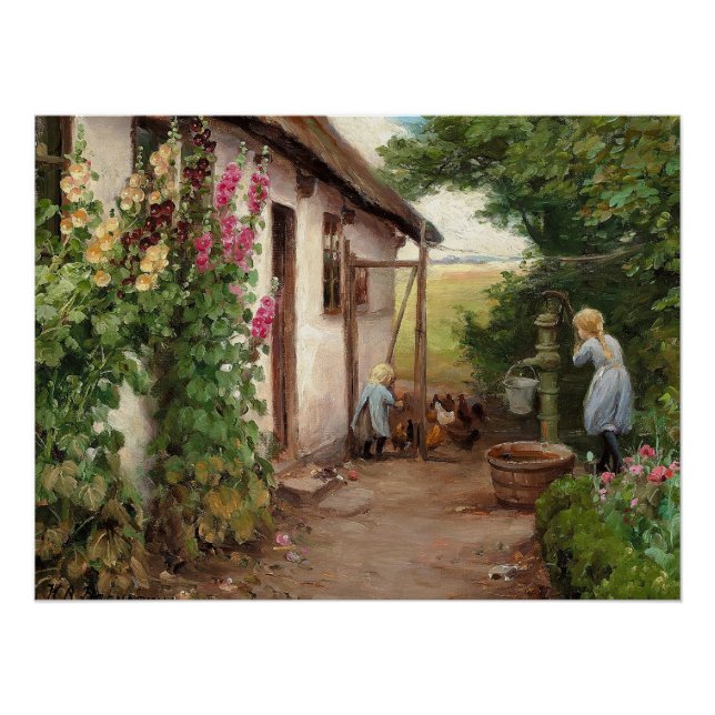 Póster Fuera de la casa de campo - H.A. Brendekilde (Anverso)