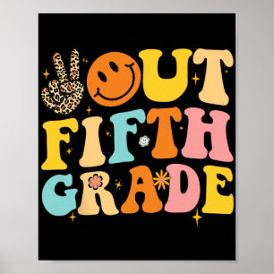 Póster Fuera Quinto Grado Retro Groovy Feliz Día De Coleg