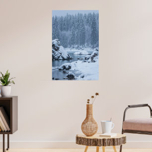 Póster Fuerte nevada en el lago Fusine, Italia
