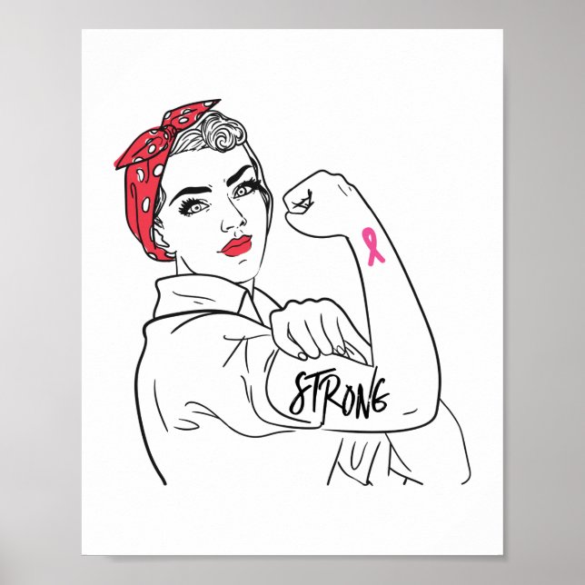 Póster Fuerte Rosie The Riveter Breast Cancer Awareness (Frente)