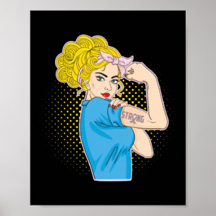 Póster Fuerte Rosie The Riveter Breast Cancer Awareness