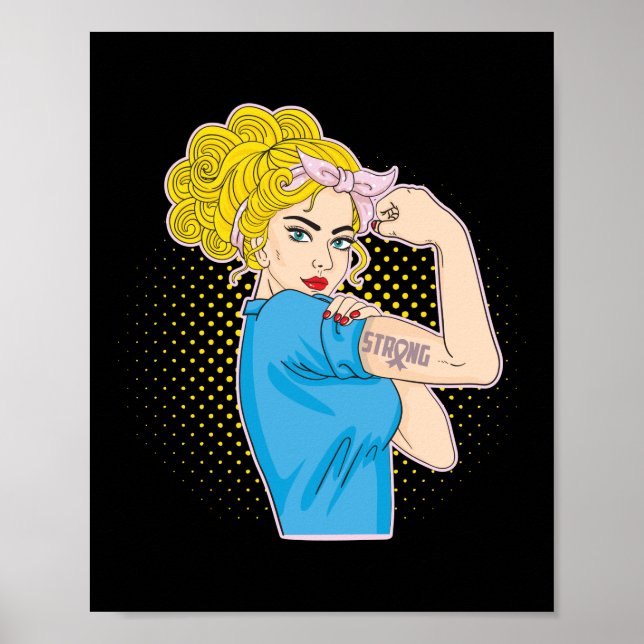 Póster Fuerte Rosie The Riveter Breast Cancer Awareness (Frente)