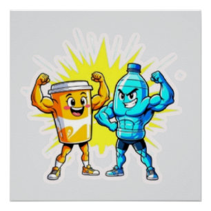 Póster Fuerza Líquida – Diseño de jugo y agua divertidos