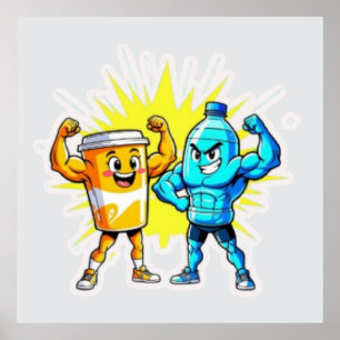 Póster Fuerza Líquida – Diseño de Jugo y Agua Divertidos