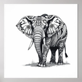 Póster Fuerza sagrada: Elefante de carbón vegetal