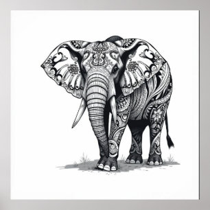 Póster Fuerza sagrada: Elefante de carbón vegetal