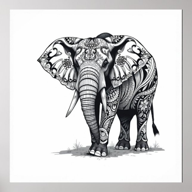 Póster Fuerza sagrada: Elefante de carbón vegetal (Frente)