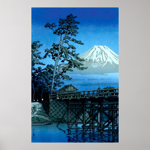 Póster Fuji a la luz de la luna Kawaibashi, Hasui Kawase