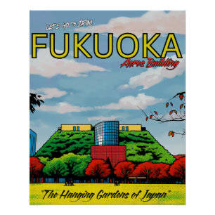 Póster Fukuoka Japón edificio Acros viaje 
